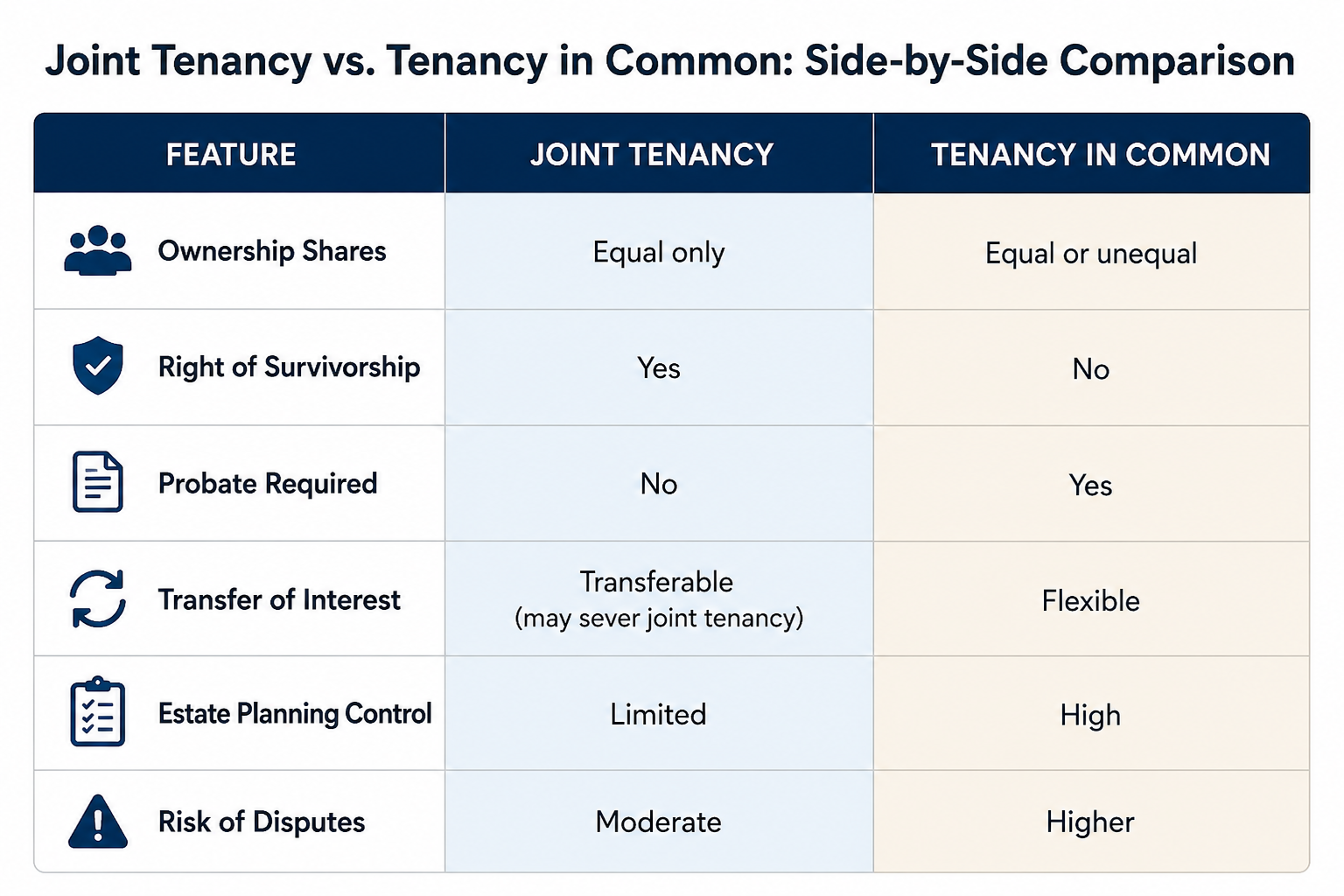 Joint Tenancy vs Tenancy in Common - Side by Side Comparison - Gottlieb Law